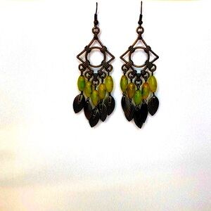 Green and Bronze Chandelier Earrings